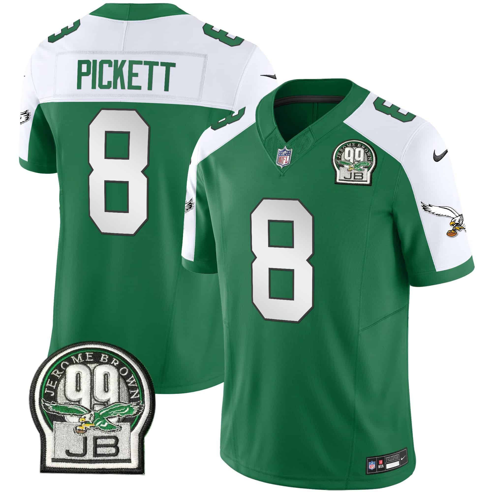 Men Philadelphia Eagles #8 Pickett Green 2024 Nike Jerome Brown Patch Alternate Limited NFL Jersey